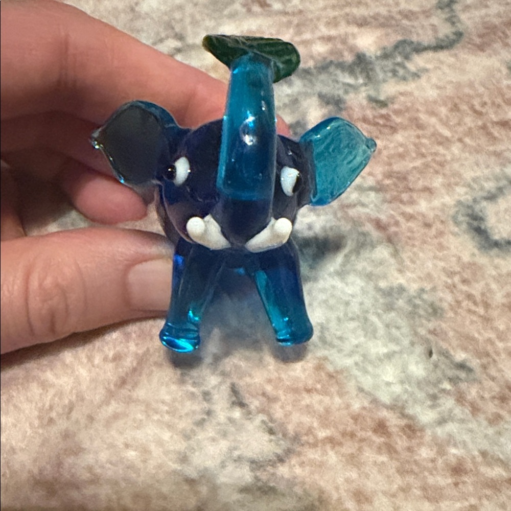 Blue Glass Elephant Figurines with Floral Accents - Picture 6 of 14